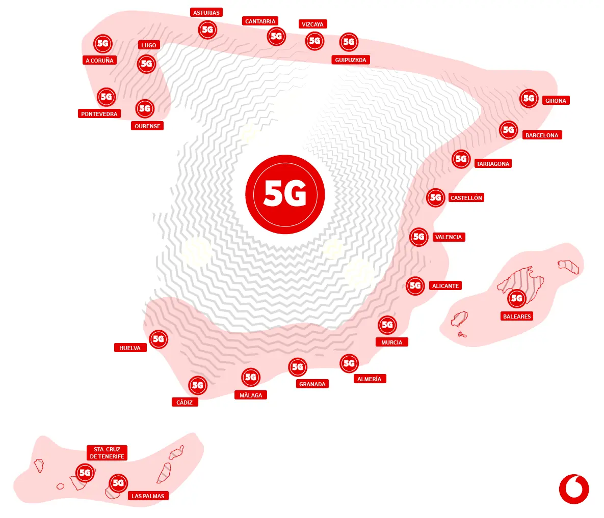 Mapa municipios costa 5G Vodafone