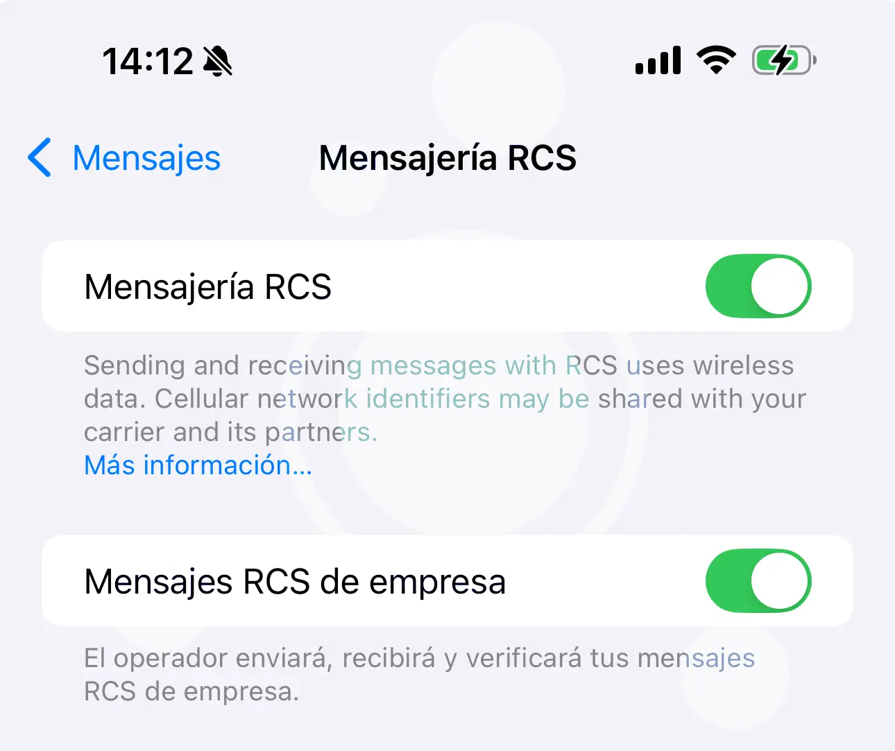 Opciones RCS iPhone iOS