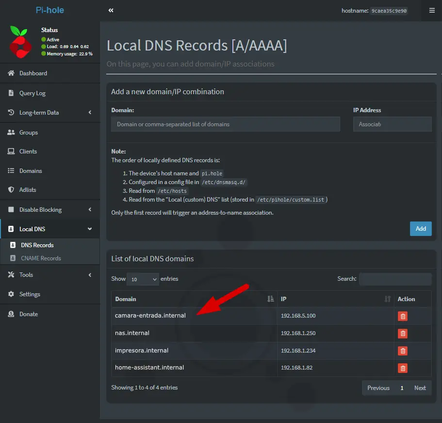 Local DNS records Pi-hole