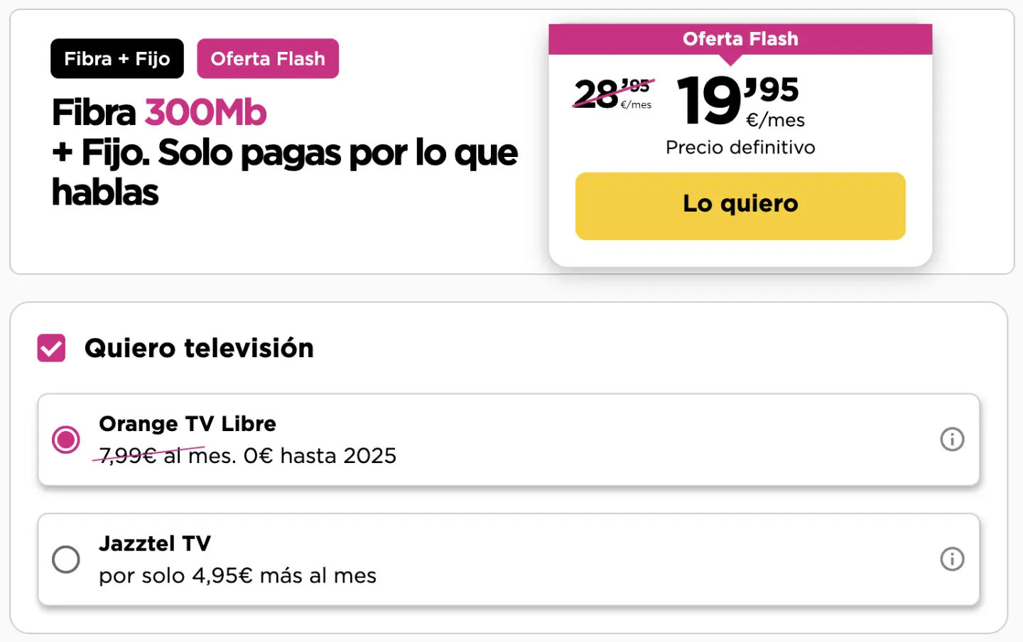 Fibra 300Mb y Orange TV Libre