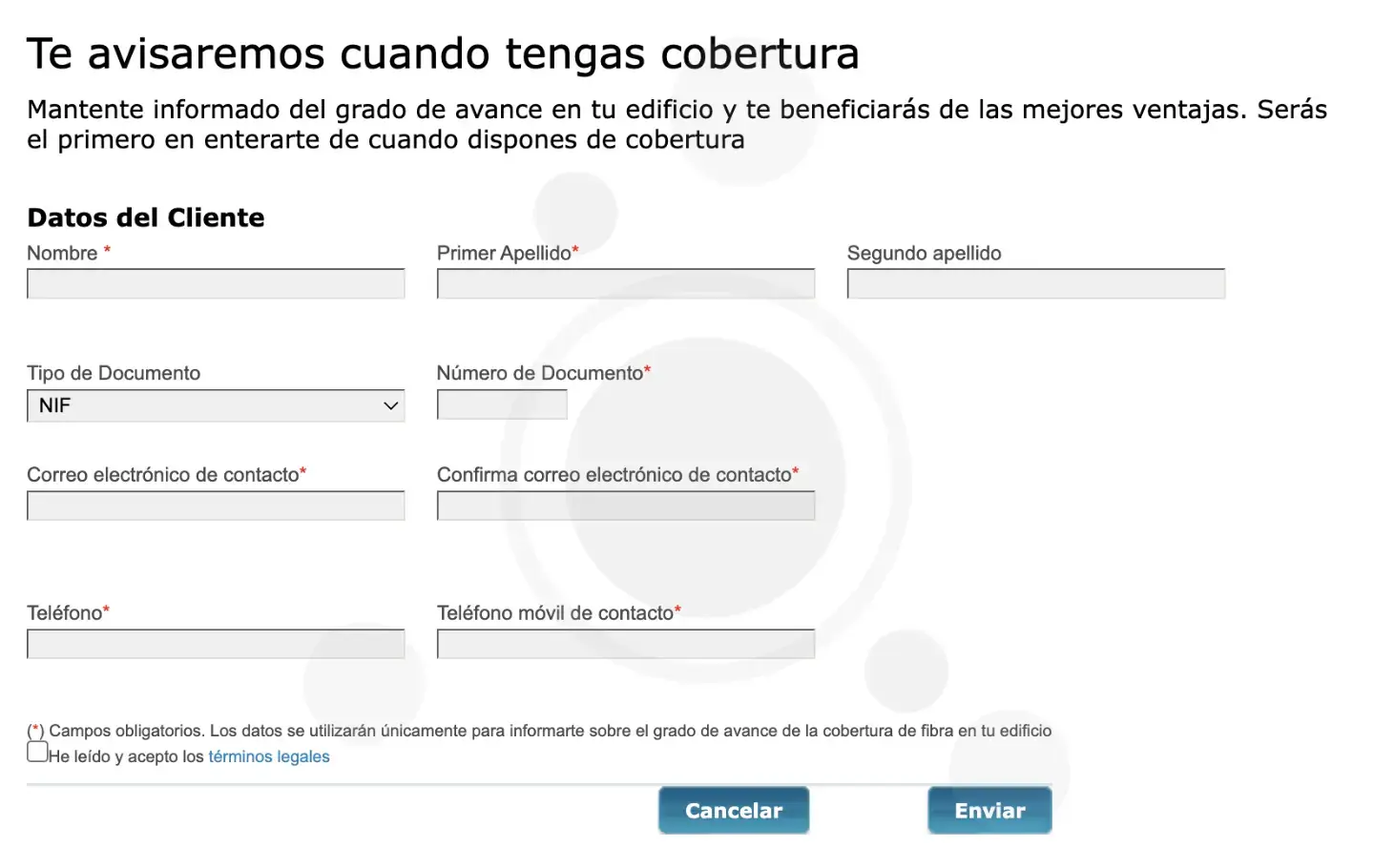 Formulario de reserva de fibra