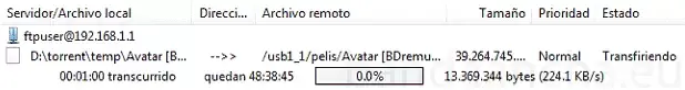 Velocidad al copiar un archivo hacía una unidad USB conectada al router