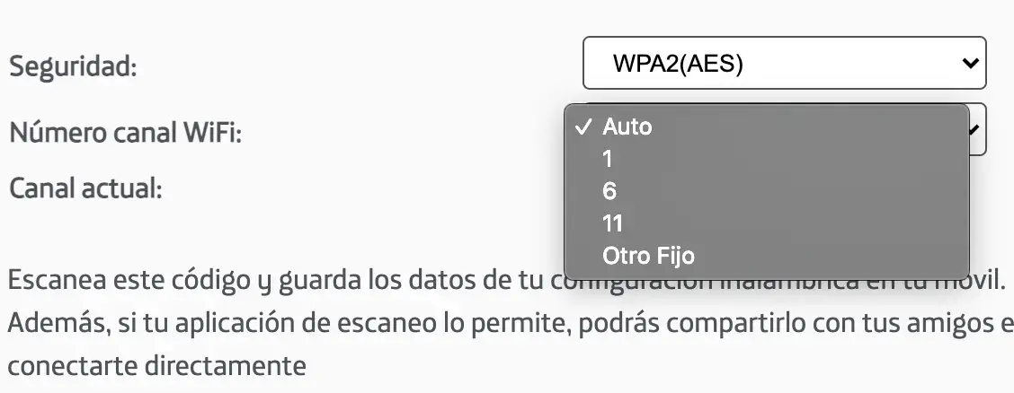 Selección de canal WiFi 2,4 GHz en router HGU