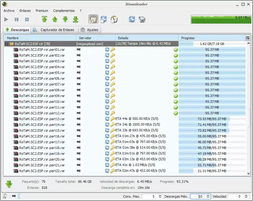 jDownloader FTTH 50 megas