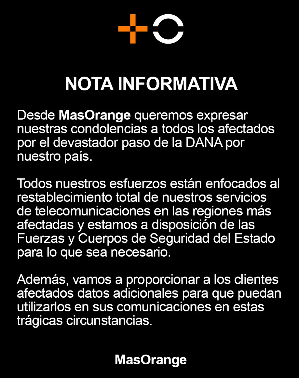 Nota informativa sobre Dana de MásOrange