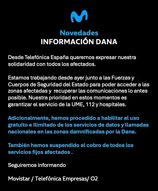 Información sobre la DANA de Movistar