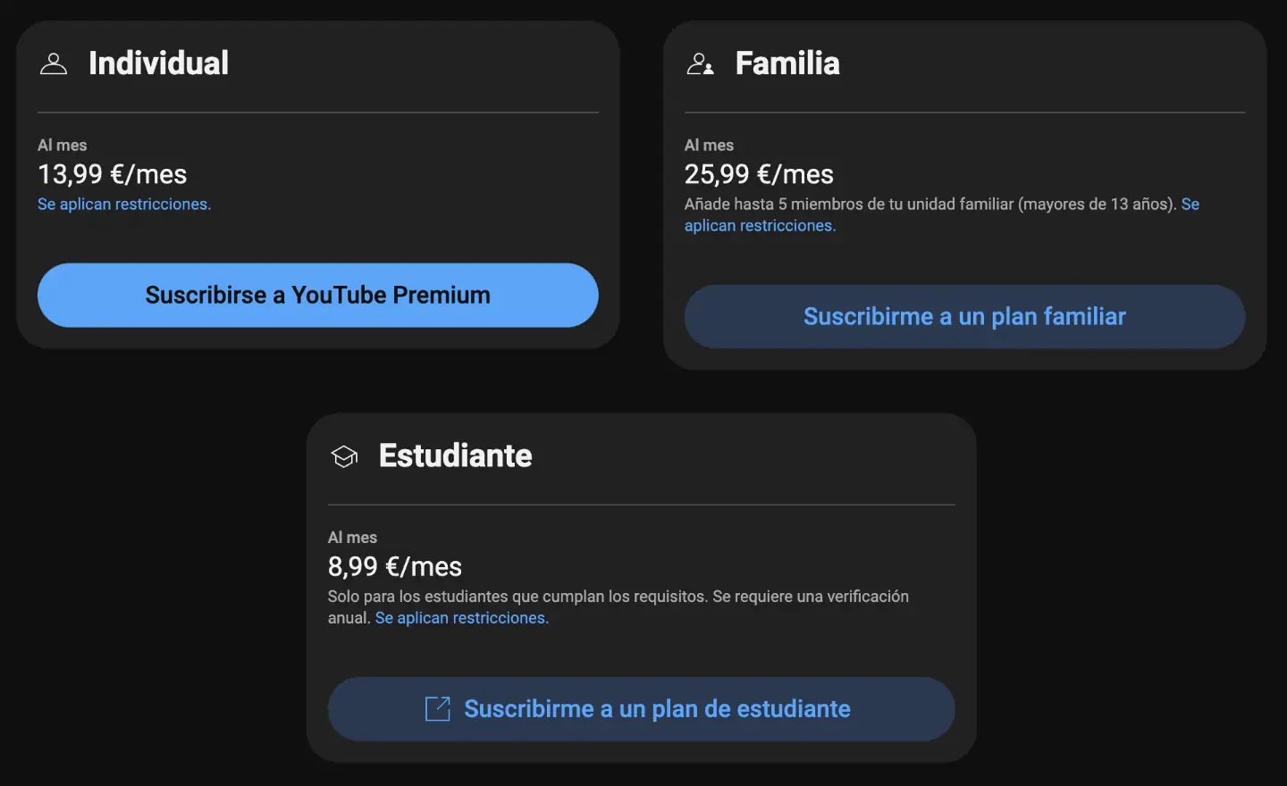 Precios YouTube Premium