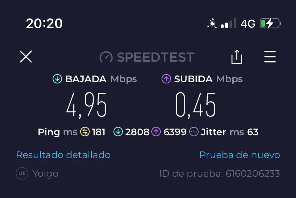 SpeedTest Yoigo Reino Unido