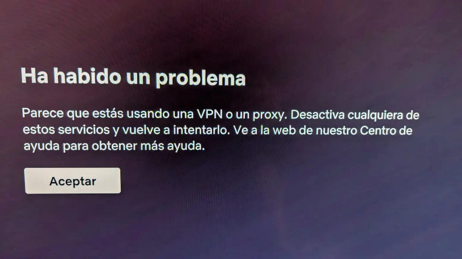 Mensaje de Netflix "Ha habido un problema"