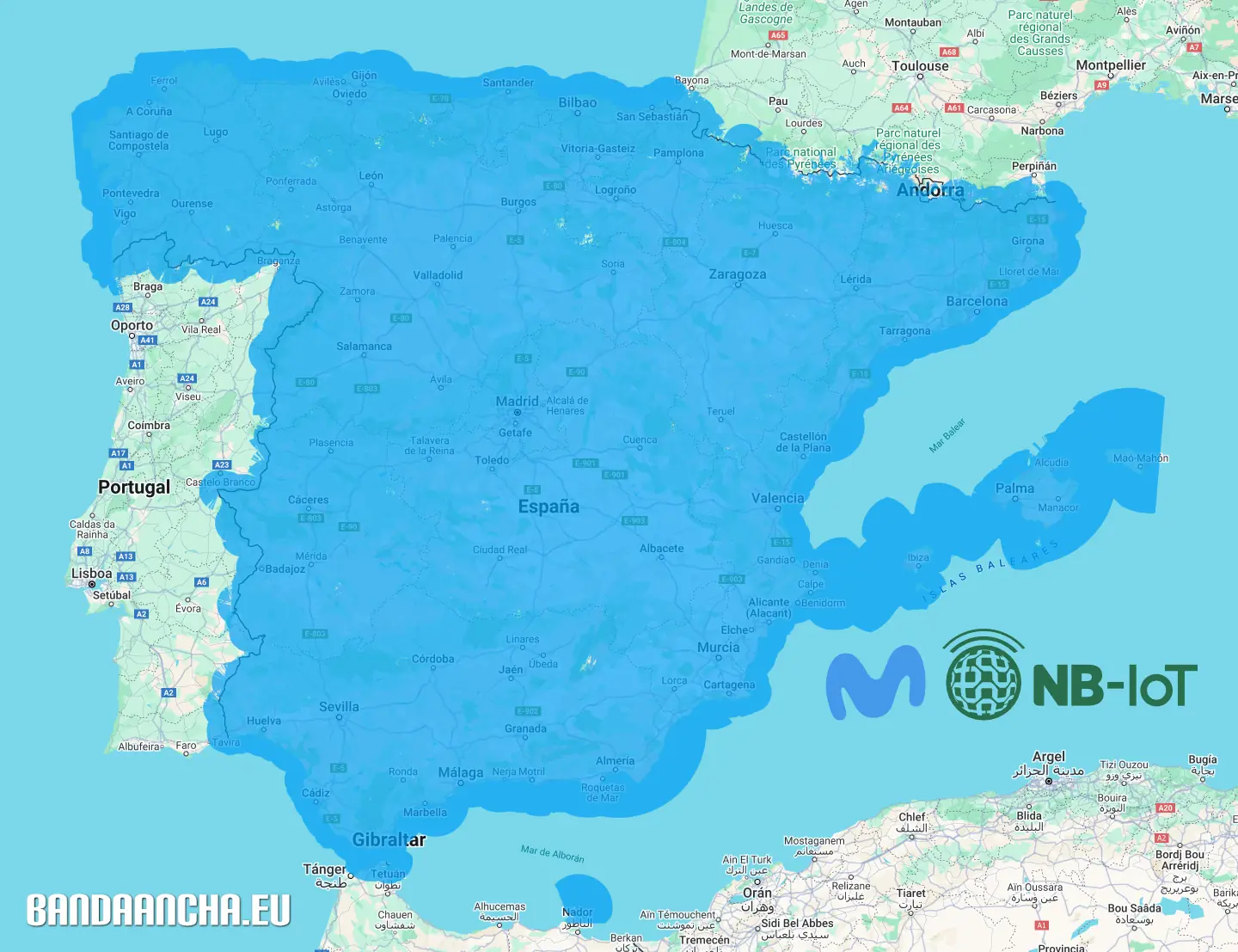 Mapa de cobertura NB-IoT Movistar