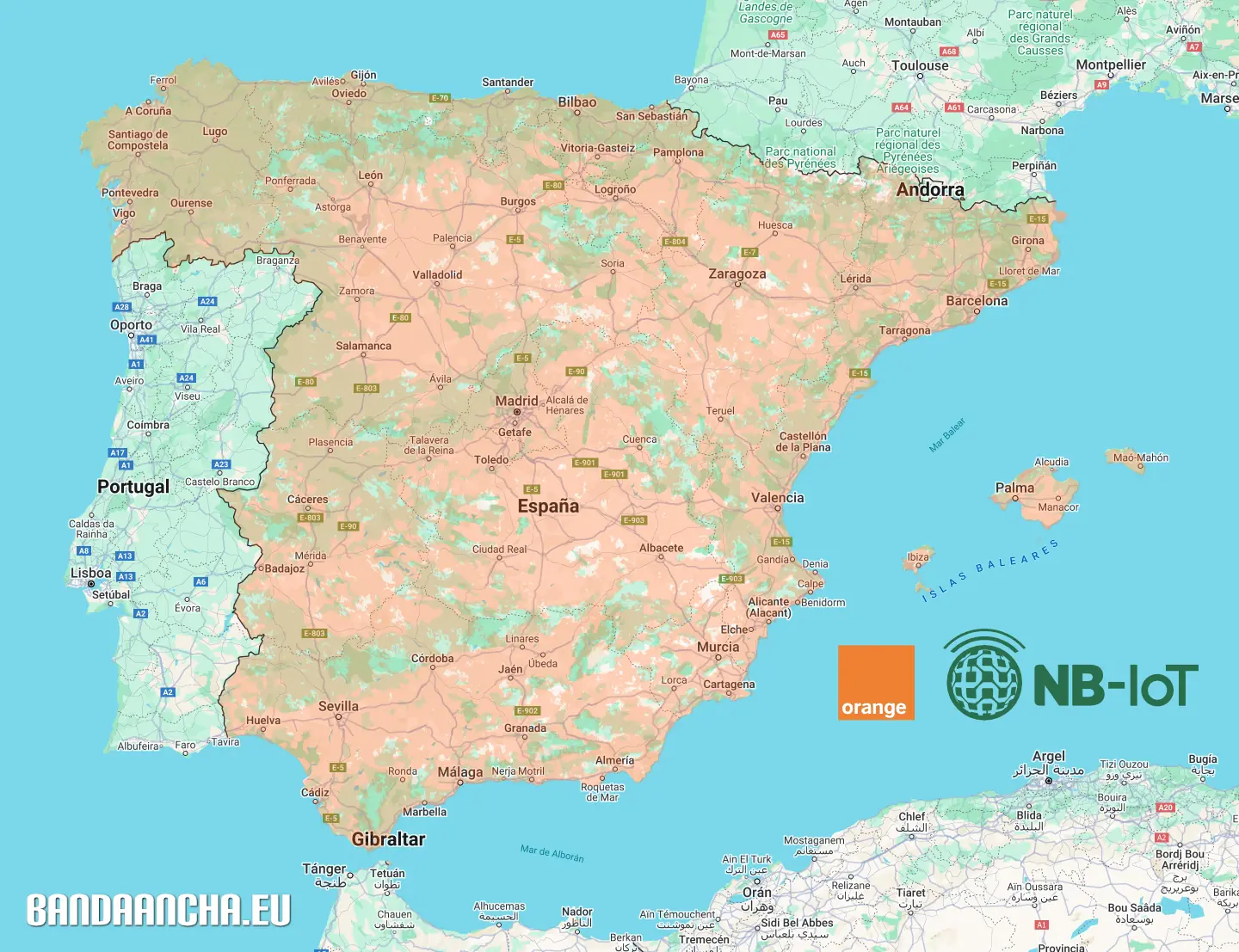 Mapa de cobertura NB-IoT Orange