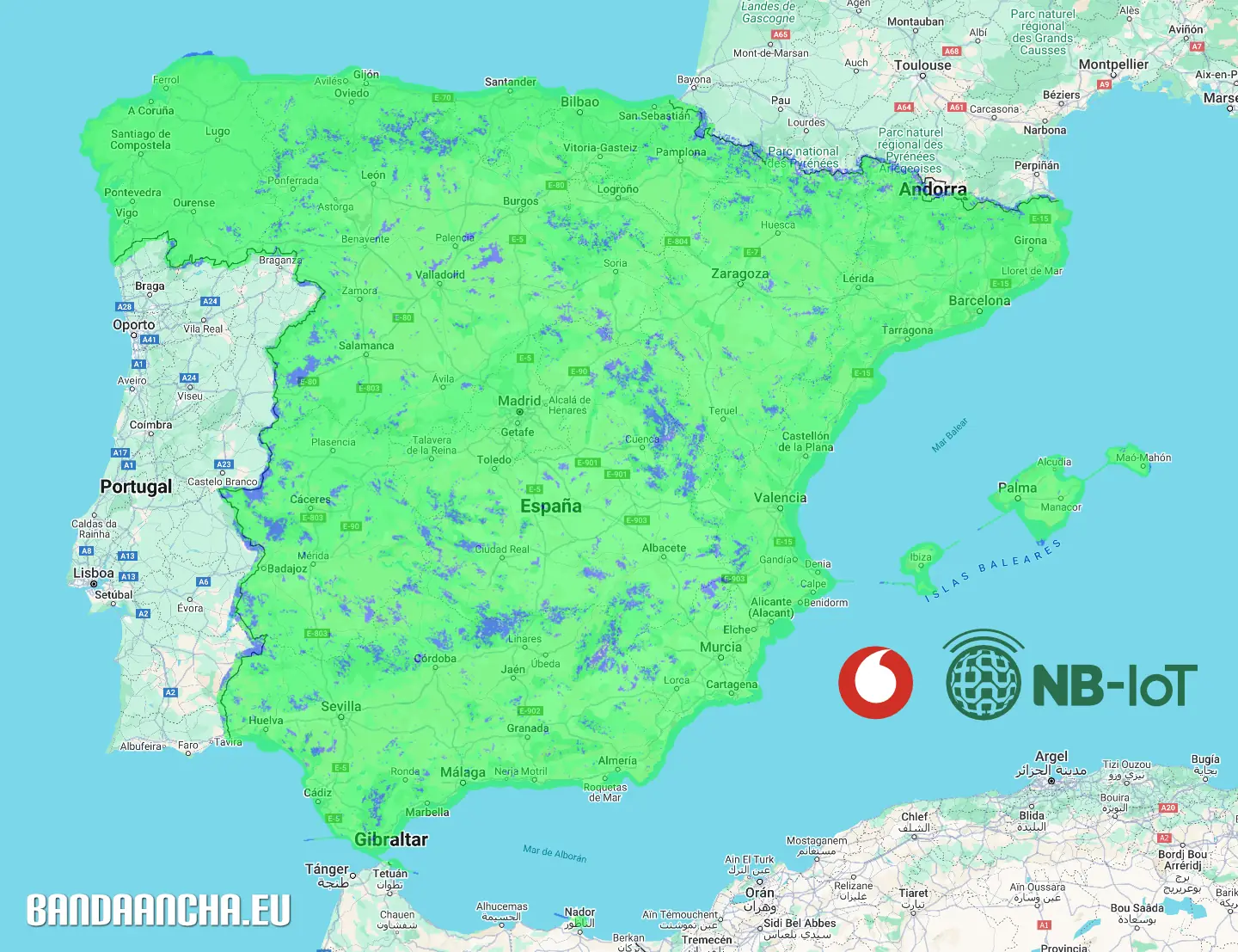 Mapa de cobertura NB-IoT Vodafone