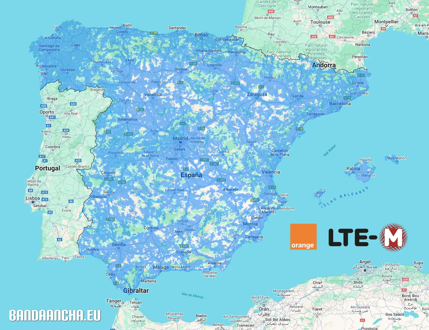 Mapa de cobertura LTE-M de Orange