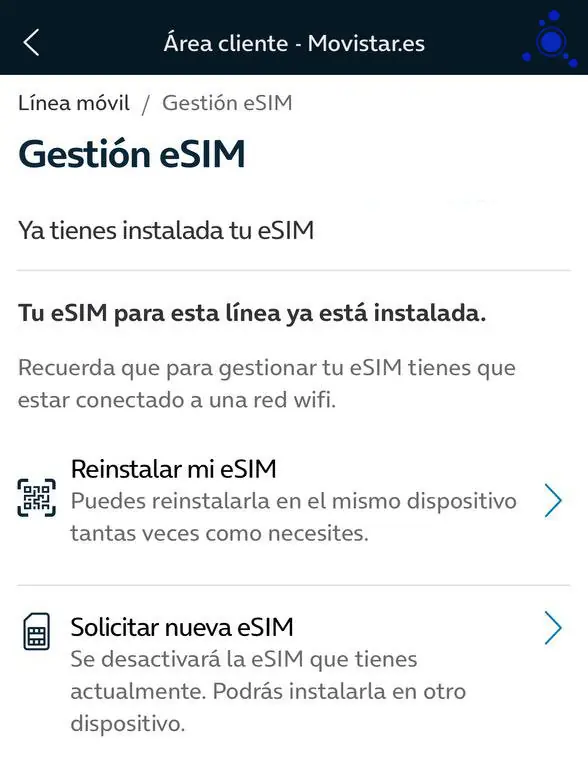 Gestión eSIM Movistar