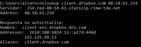 nslookup-dropbox-movistar