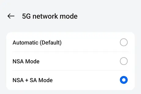 5G NSA + SA mode