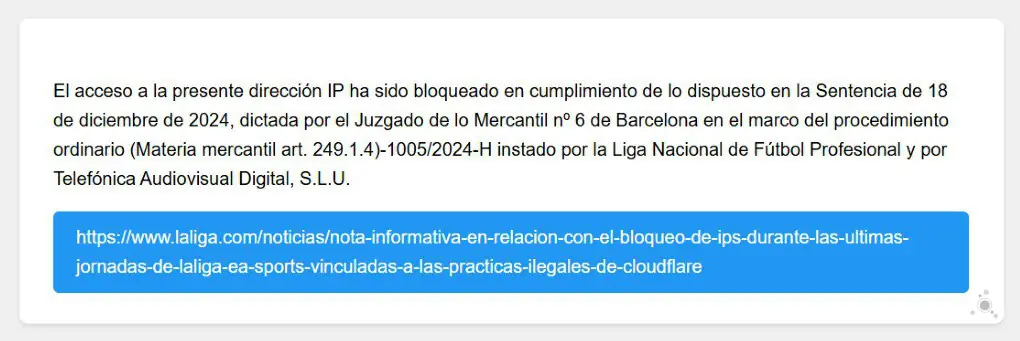 Mensaje bloqueo LaLiga Digi