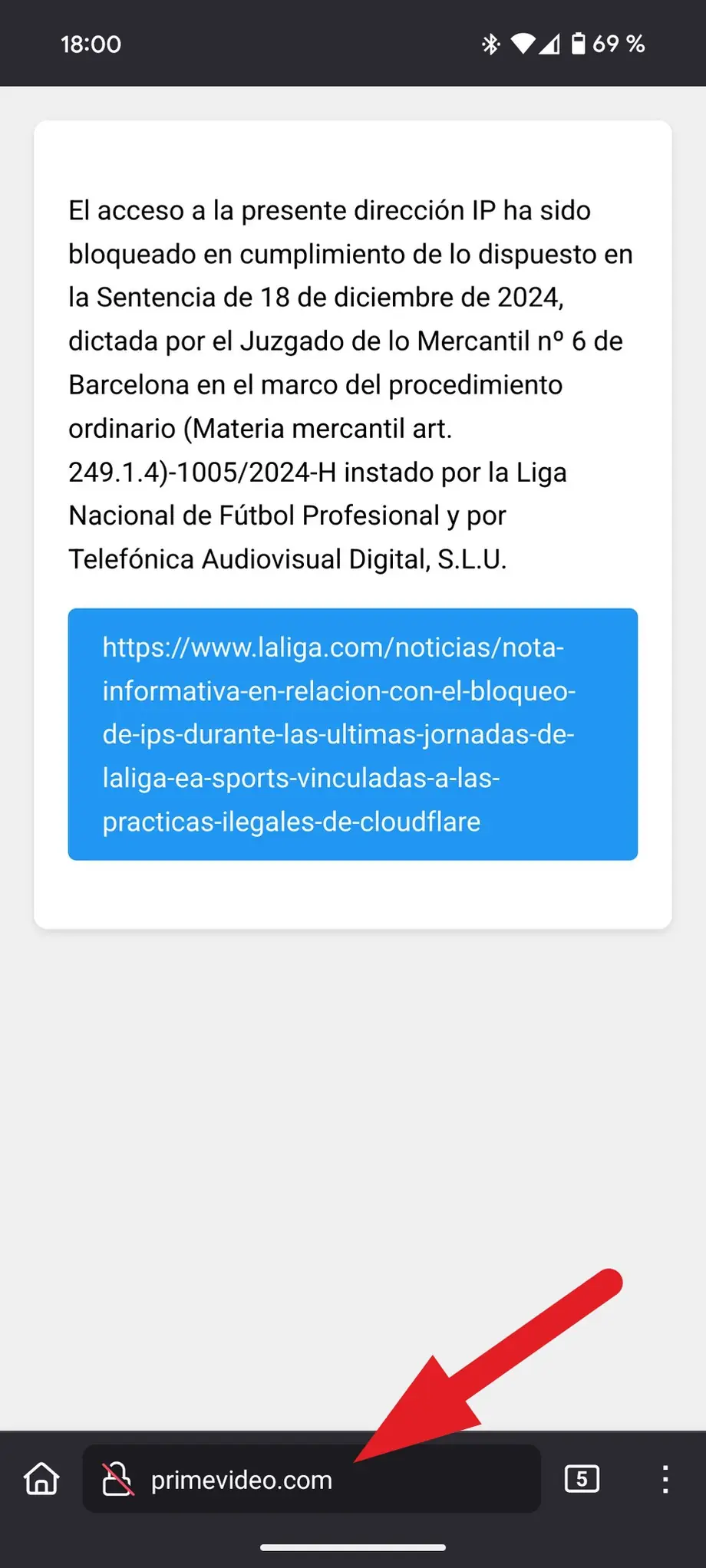 Mensaje de Digi al acceder a primevideo.com