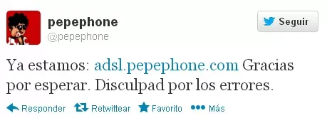 Anuncio en Twitter del ADSL de Pepephone