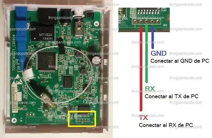 Puerto serie en la placa del ONT ZTE F601