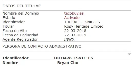 Datos de registro del dominio tecobuy.es