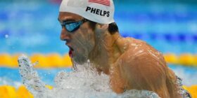 Phelps en su serie de esta mañana.| Afp